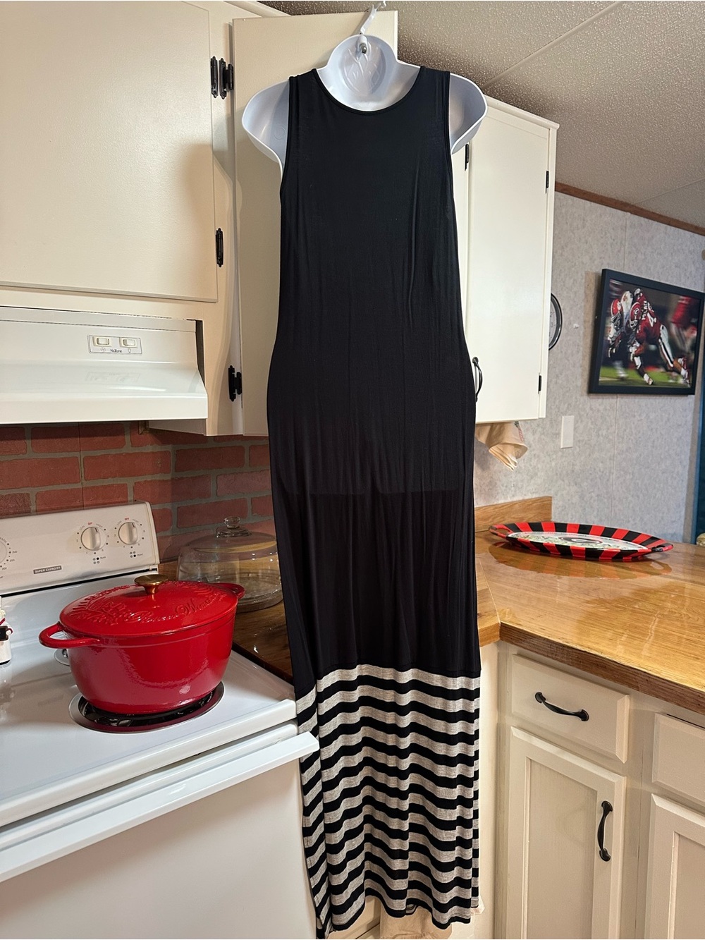 Black Sleeveless Maxi Dress with Stripe Detail - Picture 4 of 5